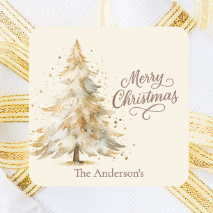 Pegatina Cuadrada Navidades de árbol de mocha crema