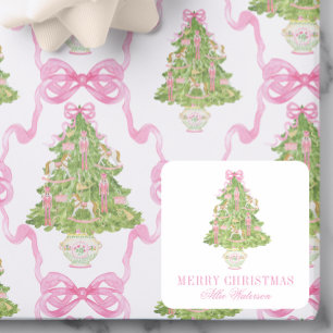 Pegatina Cuadrada Navidades de árbol de nutricionistas rosados de co