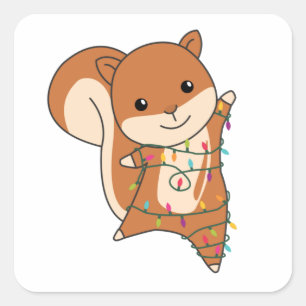 Pegatina Cuadrada Navidades de ardilla Animales de Invierno