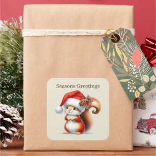 Pegatina Cuadrada Navidades de ardillas de Seasons Greetings