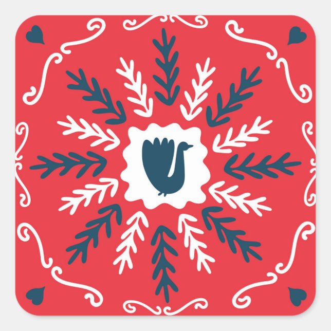 Pegatina Cuadrada Navidades de arte Folk Doodle Tile (Anverso)