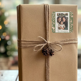 Pegatina Cuadrada Navidades de arte popular verde y pekinés