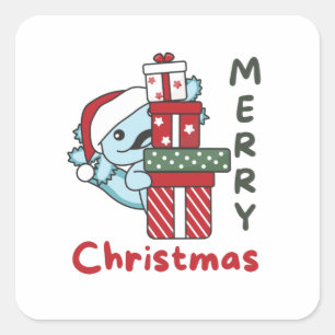 Pegatina Cuadrada Navidades de Axolotl entregan animales de invierno