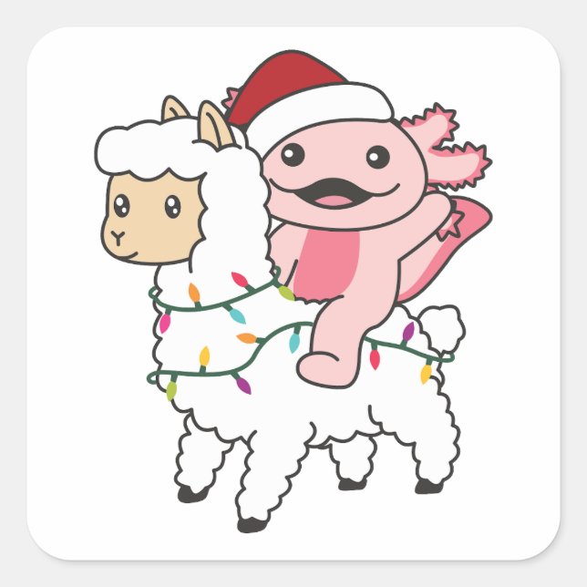 Pegatina Cuadrada Navidades de Axolotl Llama Alpaca Animales de invi (Anverso)
