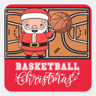 Pegatina Cuadrada Navidades de baloncesto de Santa Claus por jugador