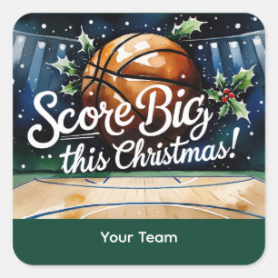 Pegatina Cuadrada Navidades de baloncesto temáticos con el nombre de