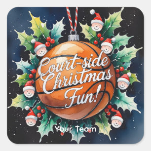 Pegatina Cuadrada Navidades de baloncesto temáticos con el nombre de