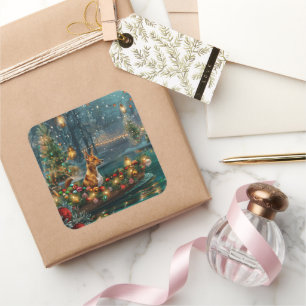 Pegatina Cuadrada Navidades de Basenji