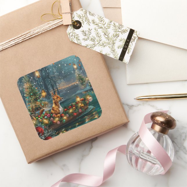 Pegatina Cuadrada Navidades de Basenji (Regalar)