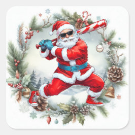 Pegatina Cuadrada Navidades de béisbol con Santa Claus