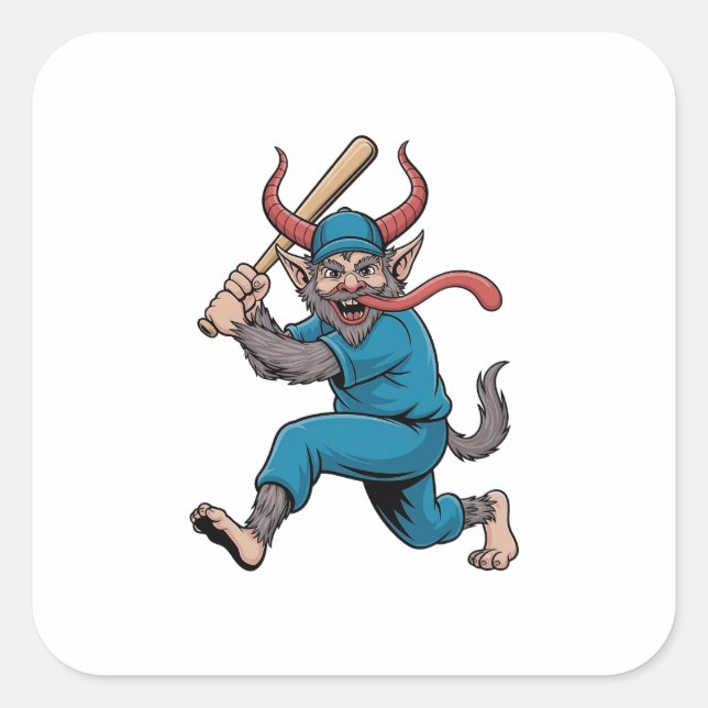 Pegatina Cuadrada Navidades de béisbol de Santa María Jugando (Anverso)