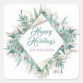 Pegatina Cuadrada Navidades de Belly de cerezas Felices Fiestas Blan