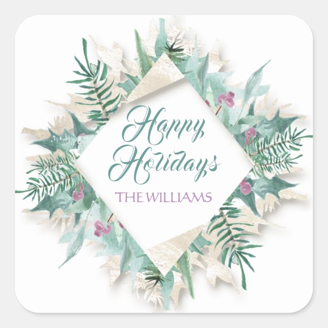 Pegatina Cuadrada Navidades de Belly de cerezas Felices Fiestas Blan (Anverso)