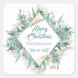 Pegatina Cuadrada Navidades de Belly de cerezos Vacaciones Moneda Bl