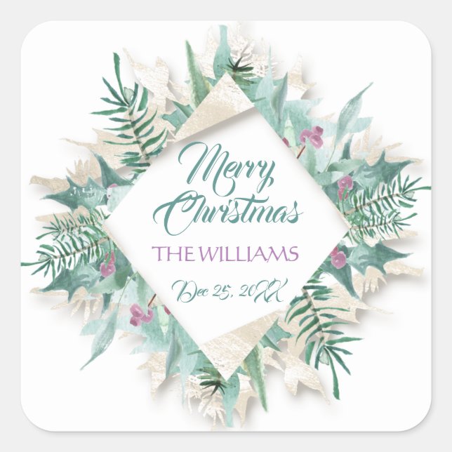 Pegatina Cuadrada Navidades de Belly de cerezos Vacaciones Moneda Bl (Anverso)