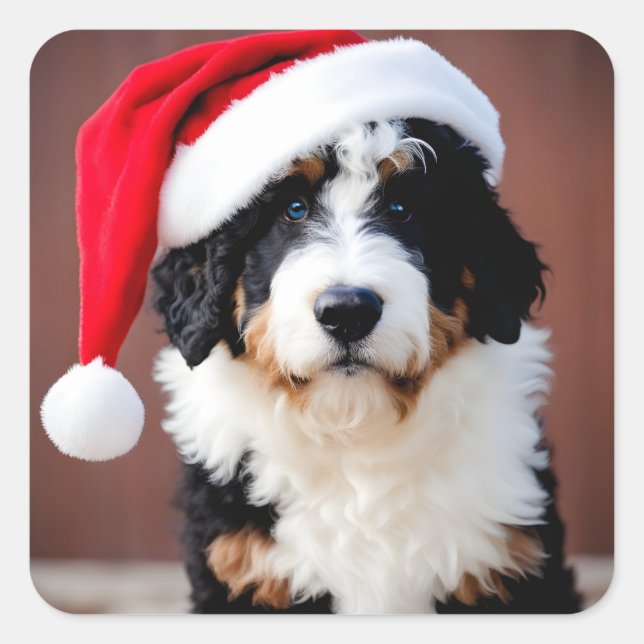 Pegatina Cuadrada Navidades de Bernedoodle (Anverso)