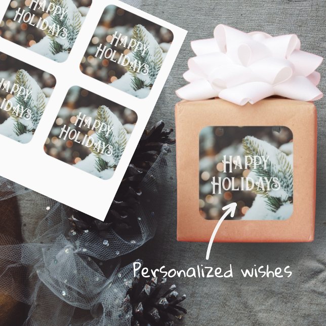 Pegatina Cuadrada Navidades de bifurcación de abejas y luces de invi (Subido por el creador)