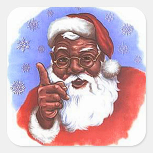 Pegatina Cuadrada Navidades de Black Santa Claus de Estados Unidos