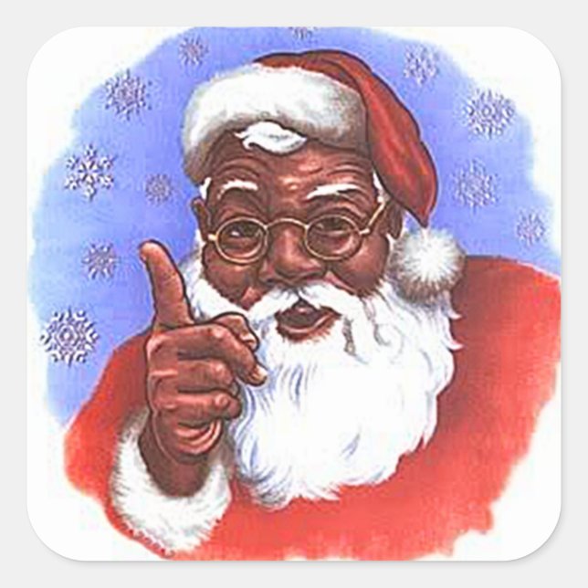 Pegatina Cuadrada Navidades de Black Santa Claus de Estados Unidos (Anverso)