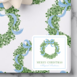 Pegatina Cuadrada Navidades de Blue Bow Wreath de Boxwood