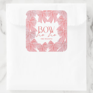 Pegatina Cuadrada Navidades de Bow Ho Ho Red & Pink Bows