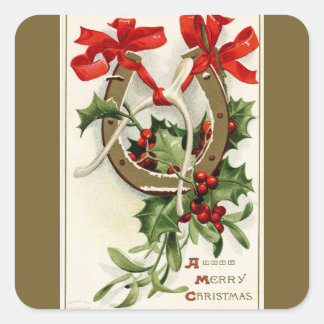 Pegatina Cuadrada Navidades de bronce de la vieja hisopa dorada