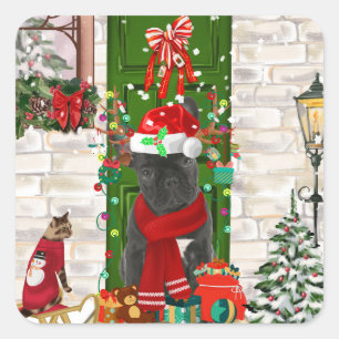 Pegatina Cuadrada Navidades de Bulldog de Francia