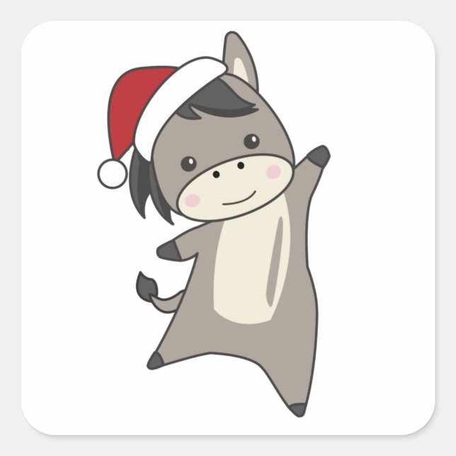 Pegatina Cuadrada Navidades de burro machacan animales de invierno (Anverso)