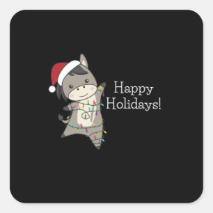 Pegatina Cuadrada Navidades de burro machacan animales de invierno