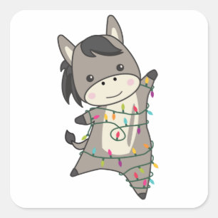 Pegatina Cuadrada Navidades de burro machacan animales de invierno