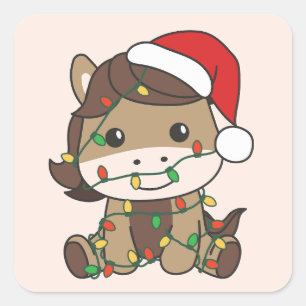 Pegatina Cuadrada Navidades de caballos Animales de invierno
