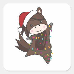 Pegatina Cuadrada Navidades de caballos Pony Niegan a los animales d