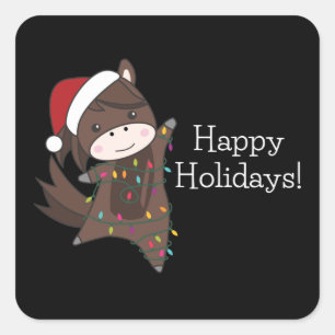 Pegatina Cuadrada Navidades de caballos Pony Niegan a los animales d