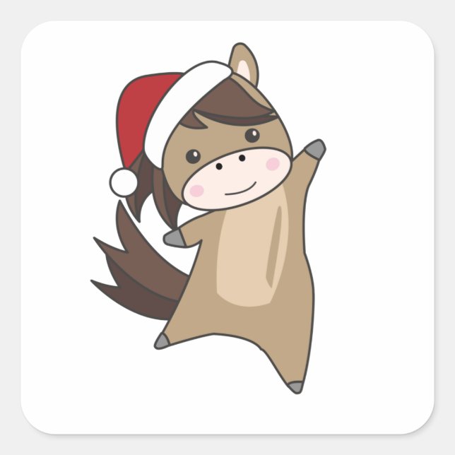 Pegatina Cuadrada Navidades de caballos Pony Niegan a los animales d (Anverso)