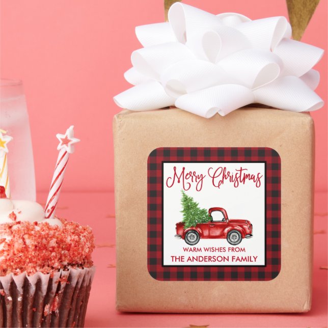 Pegatina Cuadrada Navidades de caligrafía divertida camionetas de ép (Fiesta)