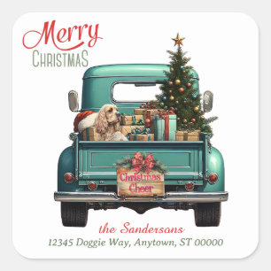 Pegatina Cuadrada Navidades de Camiones Retro de Cocker Spaniel Dog