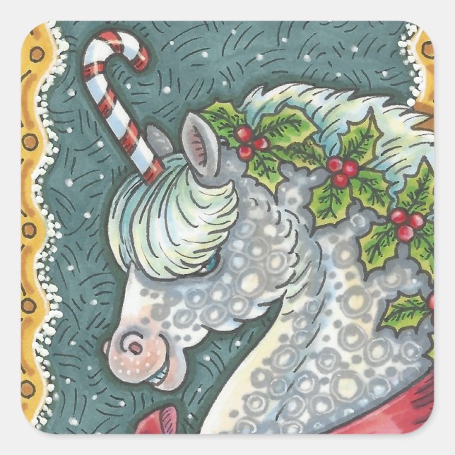 PEGATINA CUADRADA NAVIDADES DE CAÑA DE CANDIDAS UNICORN, PEGATINAS D (Anverso)