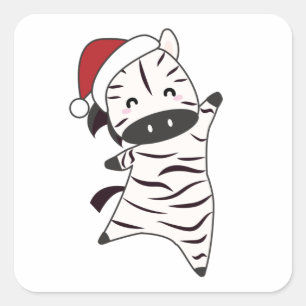 Pegatina Cuadrada Navidades de cebra Zebras Animales de Invierno