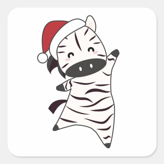 Pegatina Cuadrada Navidades de cebra Zebras Animales de Invierno (Anverso)