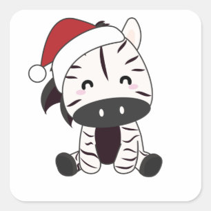 Pegatina Cuadrada Navidades de cebra Zebras Animales de Invierno