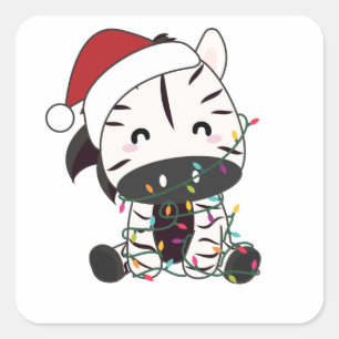 Pegatina Cuadrada Navidades de cebra Zebras Animales de Invierno