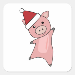 Pegatina Cuadrada Navidades De Cerdo Cubren Animales Para Niños Pigl