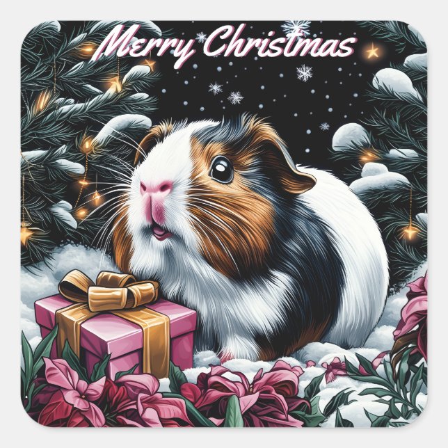 Pegatina Cuadrada Navidades de cerdo de Guinea (Anverso)