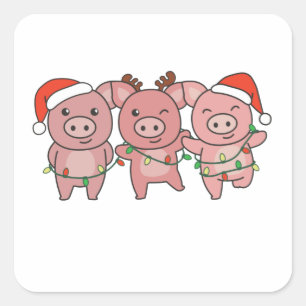 Pegatina Cuadrada Navidades de cerdo Navidades animales adoran cerdo