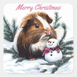 Pegatina Cuadrada Navidades de cerdo y snowman de Guinea
