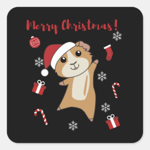 Pegatina Cuadrada Navidades de cerdos de Guinea Animales de Invierno