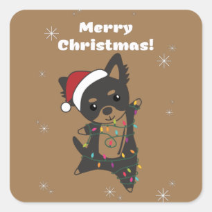 Pegatina Cuadrada Navidades de Chiwawa Perro Animales De Invierno Pe