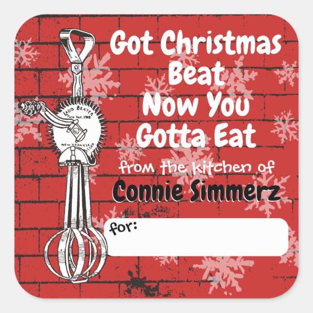 Pegatina Cuadrada navidades de cocción de beater de huevos de la coc (Anverso)