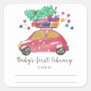 Pegatina Cuadrada Navidades de coche - primera biblioteca para bebés