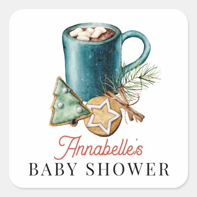 Pegatina Cuadrada Navidades de cocina y cacao en Baby Shower (Anverso)